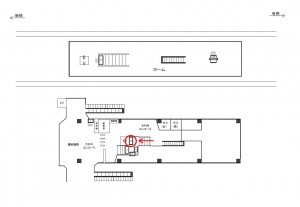 ゆりかもめ　汐留駅／ホーム階段／№4駅看板・駅広告、位置図