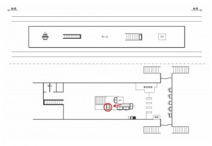 ゆりかもめ　お台場海浜公園駅／ホーム階段／№5駅看板・駅広告、位置図