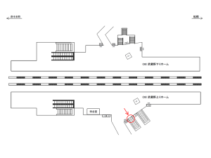 JR/新松戸駅/武蔵野線上りホーム/№3駅看板・駅広告、位置図