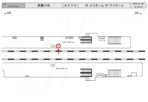 JR／武蔵小杉駅／下りホーム／№13駅看板・駅広告、位置図