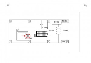 ゆりかもめ　東京ビッグサイト駅／ホーム階段／№2駅看板・駅広告、位置図