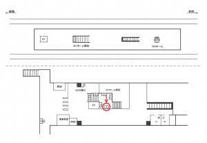 ゆりかもめ　台場駅／ホーム階段／№7駅看板・駅広告、位置図