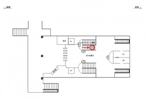 ゆりかもめ　竹芝駅／下りホーム階段／№3駅看板・駅広告、位置図