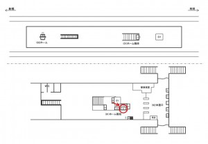 ゆりかもめ　お台場海浜公園駅／ホーム階段／№6駅看板・駅広告、位置図
