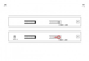 ゆりかもめ　有明駅／3番線ホーム階段／№1駅看板・駅広告、位置図