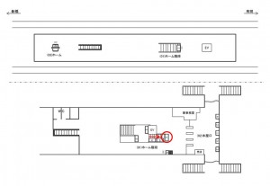 ゆりかもめ　お台場海浜公園駅／ホーム階段／№3駅看板・駅広告、位置図