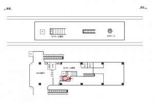 ゆりかもめ　汐留駅／ホーム階段／№1駅看板・駅広告、位置図