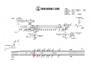 都営／三田駅／浅草線W5-7№7駅看板・駅広告、位置図