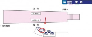 京成　菅野駅／上りホーム／№1102駅看板・駅広告、位置図