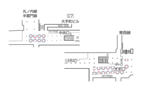 東京メトロ／大手町駅／MCV 単駅ロール1month 大手町（千代田線）№1駅デジタルサイネージ・駅広告、位置図