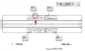 千葉都市モノレール　千葉公園駅／ホーム／№32駅看板・駅広告、位置図