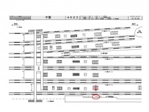 JR／千葉駅／１番線壁面／№3駅看板・駅広告、位置図