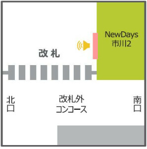 JR／市川駅／NewDaysビジョン№D駅デジタルサイネージ・駅広告、位置図