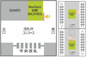 JR／船橋駅／NewDaysビジョン№D駅デジタルサイネージ・駅広告、位置図
