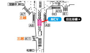 東京メトロ／銀座駅／MCV 単駅1monthスポット 銀座（銀座線 松屋方面改札）№1駅デジタルサイネージ・駅広告、位置図