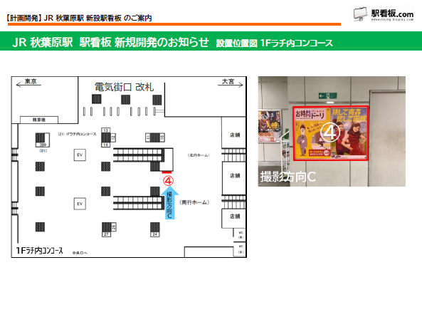 【計画開発】JR秋葉原駅 新設駅看板のご案内 駅看板広告 1F改札内コンコース設置位置図 