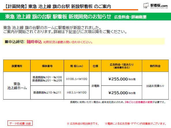 【計画開発】東急池上線 旗の台駅 新設駅看板のご案内 (1)