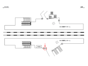 JR／新松戸駅／武蔵野線上りホーム／№2駅看板・駅広告、位置図