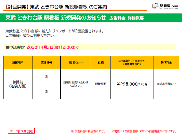 【計画開発】 東武 ときわ台駅 新設駅看板のご案内 (1)