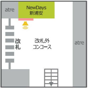 JR／新浦安駅／NewDaysビジョン№D駅デジタルサイネージ・駅広告、位置図