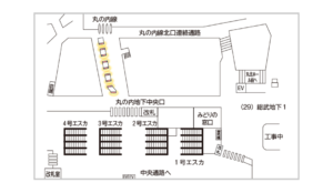 JR／東京駅／J・ADビジョン 東京駅丸の内地下連絡通路№AD駅デジタルサイネージ・駅広告、位置図
