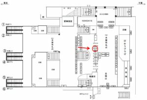 JR／津田沼駅／自動改札上／№5駅看板・駅広告、位置図