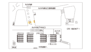 JR／東京駅／東京丸の内線連絡通路ダブルビッグシート駅臨時広告・駅広告、位置図