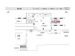 JR／新木場駅／ホーム階段／№2駅看板・駅広告、位置図