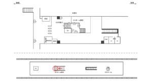 ゆりかもめ　台場駅／ホーム階段／№1駅看板・駅広告、位置図