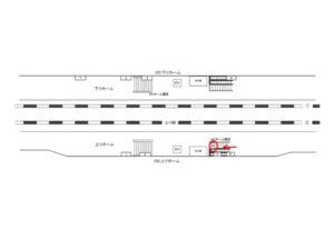JR/検見川浜駅/ホーム階段/№8駅看板・駅広告、位置図