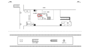 ゆりかもめ　台場駅／ホーム階段／№3駅看板・駅広告、位置図