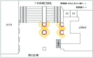 JR／横浜駅／J・ADビジョン JR横浜タワーアトリウム 1週間№1駅デジタルサイネージ・駅広告、位置図