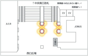 JR／デジタルサイネージ／J・ADビジョン JR横浜タワーアトリウム 1週間№1駅デジタルサイネージ・駅広告、位置図
