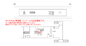 ゆりかもめ　青海駅／ホーム階段／№2駅看板・駅広告、位置図