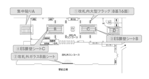 りんかい線／国際展示場駅／国際展示場改札内大型フラッグ、位置図