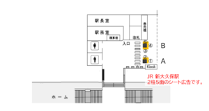 JR/新大久保駅/新大久保改札外アドピラー2本セット№2駅広告、位置図