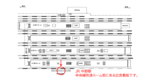 JR／中野駅／快速線前／№72駅看板・駅広告、位置図