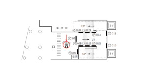 東急／都立大学駅／柱巻看板№307A№A駅看板・駅広告、位置図
