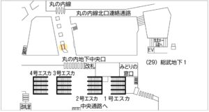 JR／東京駅／東京丸の内線連絡通路ダブルビッグシート駅臨時広告・駅広告、位置図