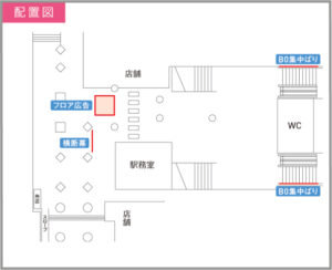 小田急 本厚木駅/本厚木駅 エスカー横壁面B0集中貼り№0駅臨時広告・駅広告、位置図