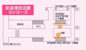 京成 京成津田沼駅/京成津田沼駅 ポスターグリップ(A・B)№B駅臨時広告・駅広告、位置図