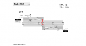 名古屋地下鉄/新栄町駅/東山線№BH-2№2駅看板、位置図