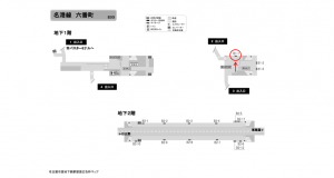 名古屋地下鉄／六番町駅／名港線№B1-1№1駅看板、位置図