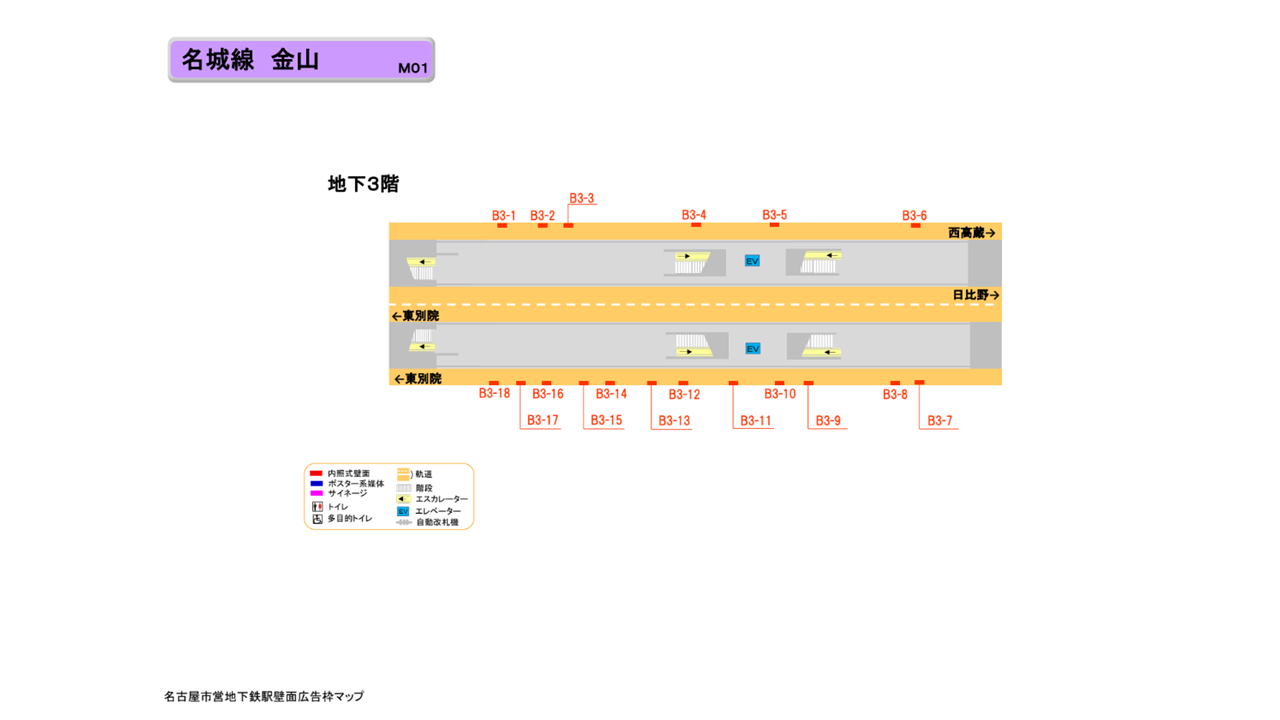 名古屋市営地下鉄／名城線／金山駅／駅看板設置図面