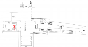 名鉄/金山駅/金山駅西改札大型壁面シート駅広告、位置図