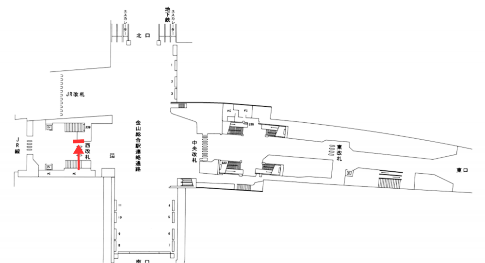 名古屋鉄道(名鉄) 金山駅 金山駅西改札大型壁面シート 駅図面