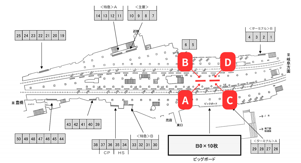 名古屋鉄道(名鉄) 名鉄名古屋駅 名鉄名古屋駅プレミアムボード広告 駅図面
