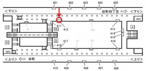 Osaka／Metro（大阪メトロ）　堺筋本町駅／中央線№1-412№412、位置図