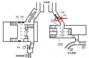 Osaka／Metro（大阪メトロ）　阿波座駅／千日前線№2-507№507、位置図