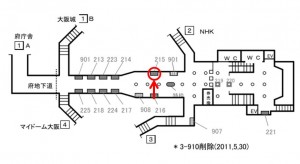 Osaka／Metro（大阪メトロ）　谷町四丁目駅／谷町線№2‐215№215、位置図